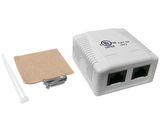 CAT5E Surface Mount Box, 1-Port/ 2-Ports, Pre-wired, Universal Box Case (White, 2-Port)