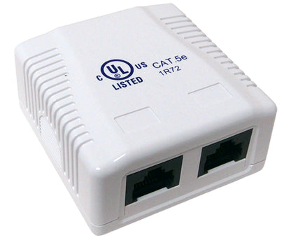 CAT5E Surface Mount Box, 1-Port/ 2-Ports, Pre-wired, Universal Box Case (White, 2-Port)