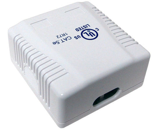 CAT5E Surface Mount Box, 1-Port/ 2-Ports, Pre-wired, Universal Box Case (White, 2-Port)