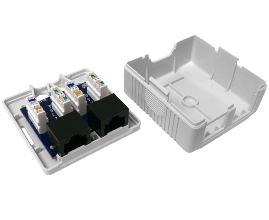 CAT5E Surface Mount Box, 1-Port/ 2-Ports, Pre-wired, Universal Box Case (White, 2-Port)