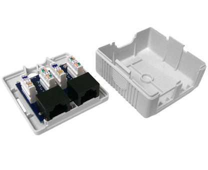 CAT5E Surface Mount Box, 1-Port/ 2-Ports, Pre-wired, Universal Box Case (White, 2-Port)