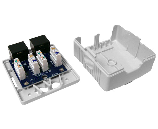 CAT5E Surface Mount Box, 1-Port/ 2-Ports, Pre-wired, Universal Box Case (White, 2-Port)