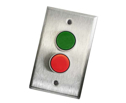 Remote Station Plate, Single Gang Stainless Steel Plate With One Red Panic Button And One Green General Purpose Button