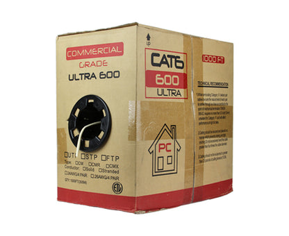 CAT6 Bulk Stranded Ethernet Cable, Bare Copper UTP CM, 24 AWG 1000FT, Off Yellow