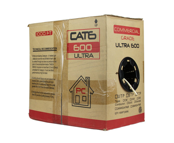 CAT6 Bulk Stranded Ethernet Cable, Bare Copper UTP CM, 24 AWG 1000FT, Off Yellow