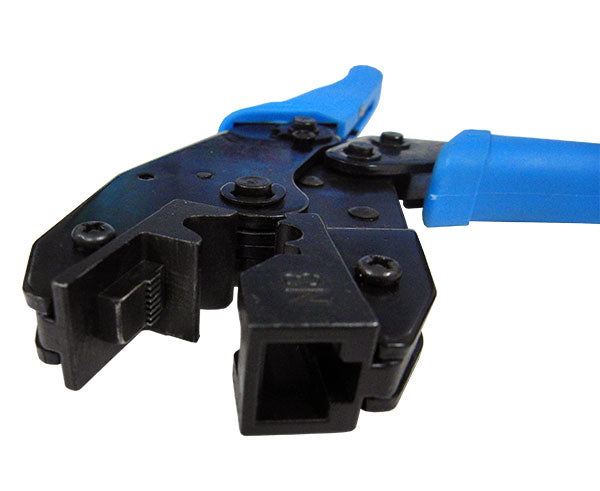 Open blue CAT6A Ratchet Type Cable Crimping Tool - Primus Cable Hand Tools for Installing Wire and Cable