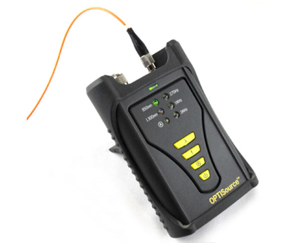 OPTISource Fiber Single Mode Light Source for 1310/1550 Wavelengths - Tool in use plugged in - Primus Cable