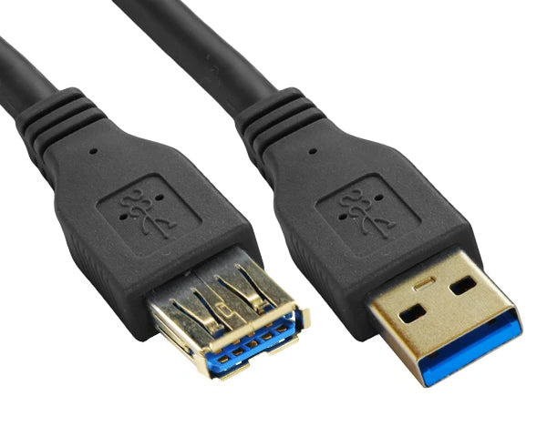 USB 3.0 A Male to USB 3.0 A Female Cable Extension, SuperSpeed, 3ft, 6ft, 10ft and 15ft, Black