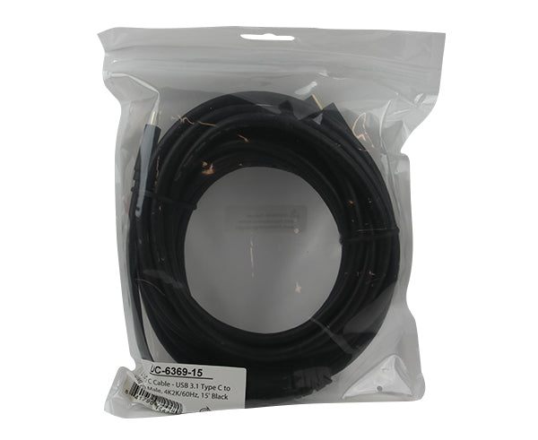 USB 3.1 Type C Male to HDMI 2.0 Male Cable, Black, 15FT, 25ft, 4K x 2K at 60Hz Product in bag
