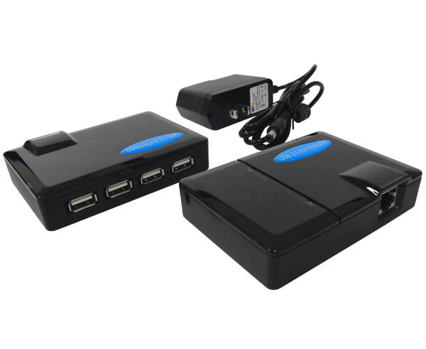 USB 2.0 Extender, 1ft USB cable to 1 RJ45 & 1 RJ45 to 4x USB ports, up to 60m with CAT5E or CAT6