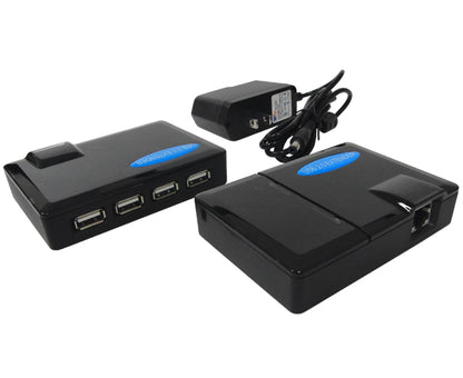 USB 2.0 Extender, 1ft USB cable to 1 RJ45 & 1 RJ45 to 4x USB ports, up to 60m with CAT5E or CAT6