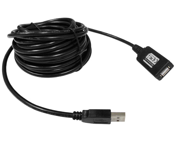 USB 2.0 Cable, Active Repeater Extension, A-Male/A-Female, Black