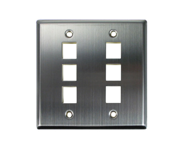 Stainless steel dual gang wall plate w/double IP68 outdoor RJ45 CAT6 jack  pass through jack coupler connection type, connector cover cap, cable gland