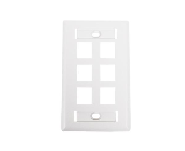  Keystone Wall Plate w/ ID Window, Single-Gang, Flush - 6-Ports -  White