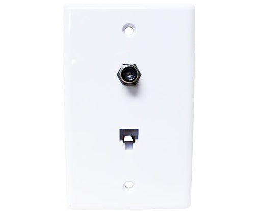 1 Port CAT3 Wall Plate With F81 & TV Jack, 4 Conductor, Flush Mount - White