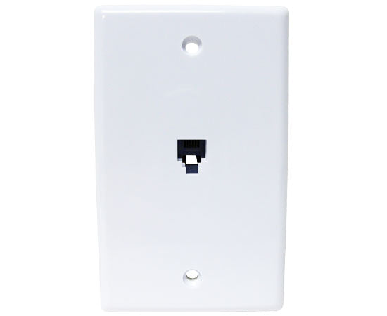 RJ11 Modular Wall Plate With Telephone Jack, 1 Port, 4 Conductor, Flush Mount - White