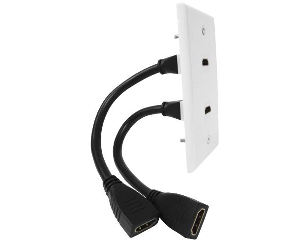 HDMI Wall Plate, 2 Port with 8" Cable Leads- Side View