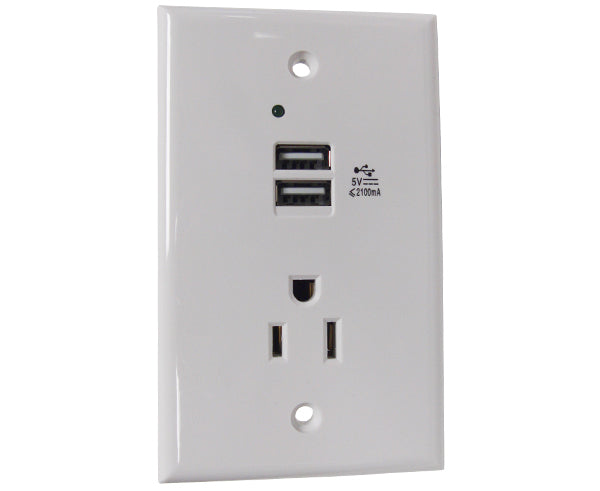 In-Wall Charging Wall Plate, 1x Power Outlet & 2x USB Charging Ports - Primus Cable