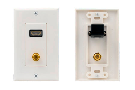 HDMI Wall Plate with 1 F-81 Insert, Gold Plated - White