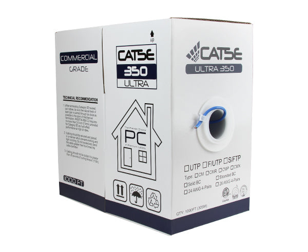 CAT5E 350MHZ Bulk Stranded Ethernet Cable, Shielded Twisted Pair CM, 24 AWG 1000FT